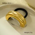 Detailed macro shot of a curved 18k gold hair tie with size and weight measurements - Gold High-Gloss Curved U Style (NMSH-E531-1)