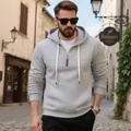 Sudadera con capucha gris claro para hombre con cuarto de cremallera y estilo casual - Gris claro