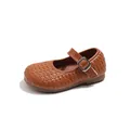 Stilvolle braun geflochtene Mädchen Mary Jane Schuhe mit verstellbarem Riemen und flacher Sohle - Größe 23 Innenlänge 14.0cm / Braun