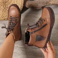 Botines casuales de cuero marrón para mujer con suela plana y cremallera - 36 / Tostado