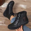 Cómodos botines negros planos con cremallera lateral y diseño clásico de cordones - 36 / Negro
