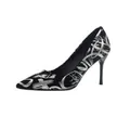 Black sexy pointed toe stiletto high heel pumps with silver graffiti pattern print - 34 / Silver