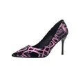 Sexy black stiletto pumps with pink abstract pattern and pointed toe for women - 34 / Purple