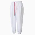 Men's white cotton linen casual pants featuring red drawstring and elastic waist design - S / Bottoms / White