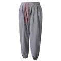 Men's grey cotton linen casual pants with red drawstring and elastic waist for summer - S / Bottoms / Gray