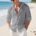 Lässiger grauer Leinen-Cardigan mit Kapuze für Herren, ideal für den Strandurlaub. - Dunkelgrau