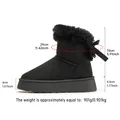 Medidas detalladas de botas de nieve con plataforma negras, pelo y lazo decorativo - Negro