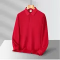 Vibrant red long-sleeved men's polo shirt with classic collar and three buttons - S / Tops / Red