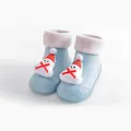 Warm blue winter fleece baby walking socks shoes featuring a snowman and anti-slip rubber sole - 18-19 (Inner Length 11.5cm) / Snowman / Christmas Snow Light Blue