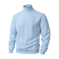 Men's premium light blue cable-knit turtleneck sweater with ribbed cuffs and hem - S / Tops / Light Blue