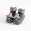 Winter fleece-lined baby walking shoes in grey with festive rocket decoration and anti-slip sole - Rocket