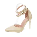 Elegant beige pointed-toe stiletto high heels featuring stylish double ankle straps - 35 / Light Yellow