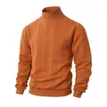 Men's stylish orange cable-knit turtleneck sweater for autumn and winter casual wear - Orange