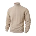 Premium men's beige cable-knit turtleneck sweater featuring stylish ribbed cuffs and hem - Khaki