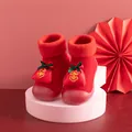 Red festive baby walker shoes with warm fleece lining and non-slip rubber toe - New Year Lucky Bag Style