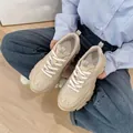 Stylish women's beige chunky platform sneakers featuring thick soles and a versatile design - 38 / Khaki