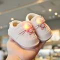 Cute pink baby walking shoes with glowing cartoon monster decoration and soft rubber soles - Size 16 / Inner Length 11.5cm / Pink