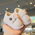 Pink quilted baby girl walking shoes with flower accent and soft non-slip sole - Size 16 (Inner Length 11.5cm) / Pink