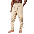 Men's vintage pirate style harem trousers with lace-up ankle detail in khaki fabric - S / Bottoms / Off White