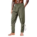 Men's retro pirate pants with lacing at the ankle in olive green cotton blend - S / Bottoms / Green