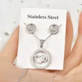 Stainless steel jewelry set with double heart circular pendant and stud earrings. - Circle Hollow Double Heart Style (TT-200)