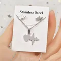 Minimalist silver stainless steel heartbeat heart necklace and earring jewelry set - Heart EKG Heartbeat Style (TT-196)