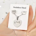 Stainless steel heart jewelry set with LOVE cutout pendant and matching earrings - LOVE Letters Hollow Heart Style (TT-198)
