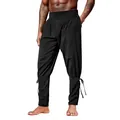 Men's retro pirate ankle lace-up trousers in black with high waist button detail - S / Bottoms / Black