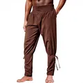 Men's vintage brown pirate pants with unique lace-up ankle detail, variant view - S / Bottoms / Brown