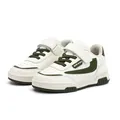 Kids fashion casual white sneakers with olive green accents and convenient velcro strap - 28 / Beige and Green