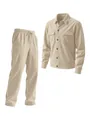 Men's solid color corduroy two-piece set with button-up shirt and drawstring pants - S / Top And Bottom / Khaki