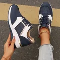 Stylish navy and white casual women's sneakers with elegant gold metallic accents. - 37 / Blue