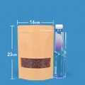 Kraft paper stand-up pouch 16x23cm with frosted window and resealable zipper for food - 100 Pieces (16x23+4cm) / Brown Matte Kraft Paper