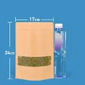 Self-sealing kraft paper food bag with window, dimensions 17x24cm shown with bottle - 100 Pieces (17x24+4cm) / Brown Matte Kraft Paper