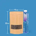 15x22cm kraft paper stand-up pouch with frosted window and zip lock - 100 Pieces (15x22+4cm) / Brown Matte Kraft Paper