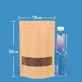 Durable stand-up kraft paper pouch with frosted window, 18x26cm, for snacks and tea - 100 Pieces (18x26+4cm) / Brown Matte Kraft Paper