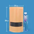 Kraft paper stand-up pouch 20x30cm with frosted window for food storage and sealing - 100 Pieces (20x30+5cm) / Brown Matte Kraft Paper