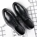 Black pointed-toe formal business dress shoes for men in textured leather. - 37 / Four Seasons Black