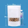 20x30cm white kraft paper stand-up pouch with clear window and resealable zipper seal - 100 Pieces (20x30+5cm) / White Matte Kraft Paper