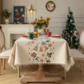 Festive Christmas jacquard tablecloth featuring reindeer patterns and white pom-pom trim details - 140*100cm / Christmas Bell Reindeer