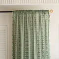 Detailed view of green American-style crochet hollow curtain with elegant tassel edges - Rod Pocket Style / 140x45cm / Green