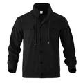 Minimalistische schwarze Cordjacke für Herren mit mehreren Taschen und Stehkragen - Schwarz