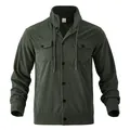 Schwere grüne Cordjacke für Herren mit mehreren Taschen und Stehkragen-Design - Armeegrün