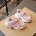Girls' pink breathable chunky sneakers with mesh upper and thick non-slip white soles - Pink