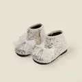 Sparkling sequin infant girl toddler boots with delicate lace bow and pearl details - Size 15/Inner Length 12cm / Beige