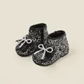 Sparkly black sequined baby toddler boots with pearl bow and soft sole for girls - Size 15/Inner Length 12cm / Black