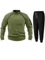 Detailed view of olive green coral fleece pullover and black sweatpants tracksuit set - M / Top And Bottom / Army Green