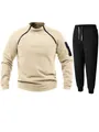 Men's two-piece coral fleece tracksuit set with mock neck pullover and jogger pants - M / Top And Bottom / Off White
