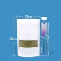 White kraft paper stand-up pouch with window for food storage, 15x22cm size - 100 Pieces (15x22+4cm) / White Matte Kraft Paper