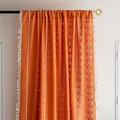 Close-up of orange curtain with white embroidery lines and elegant tassel edges. - Rod Pocket Style / 45x132cm / Orange